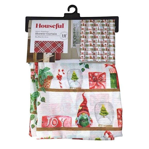 Holiday Gnome Joy Shower Curtain Christmas Presents Polyester Water Repellant - Picture 1 of 5